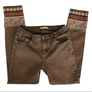 ZAC & ZOE OLIVE GREEN STRETCH VINTAGE JEANS EMBROIDERED ANKLES SIZE M/38 (US 2)